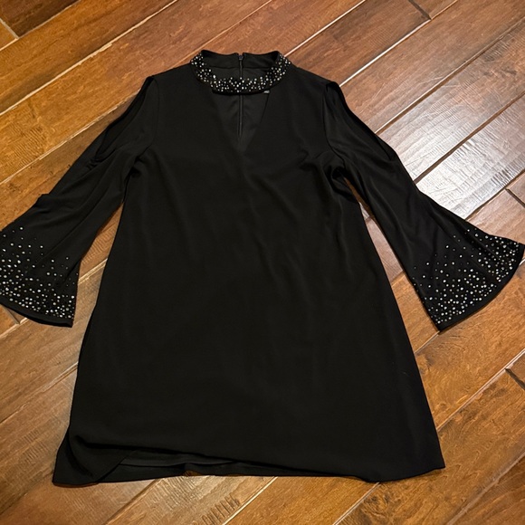 Jessica Howard Black Dress with Embellished Cold Shoulder Sleeves - Picture 1 of 4